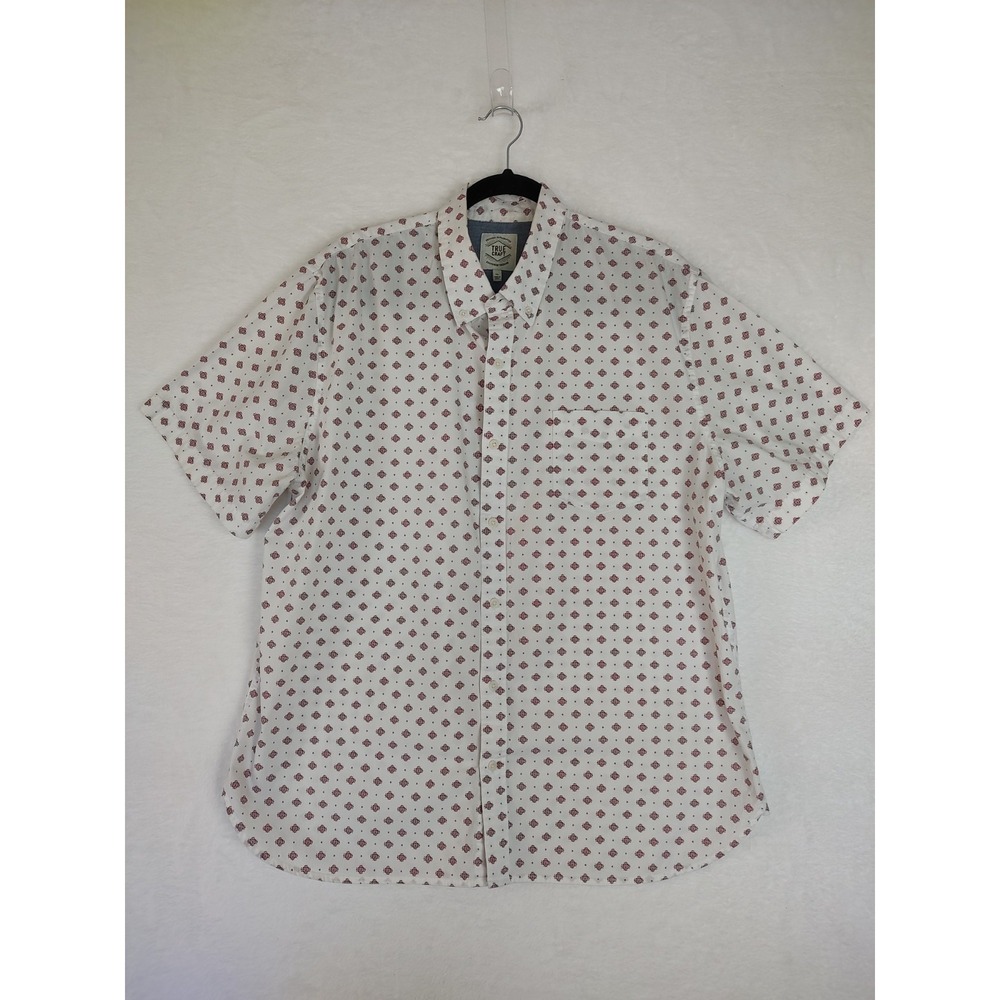 True Craft Mens XL White Red Geometric Medallion Short Sleeve Button Down Shirt
